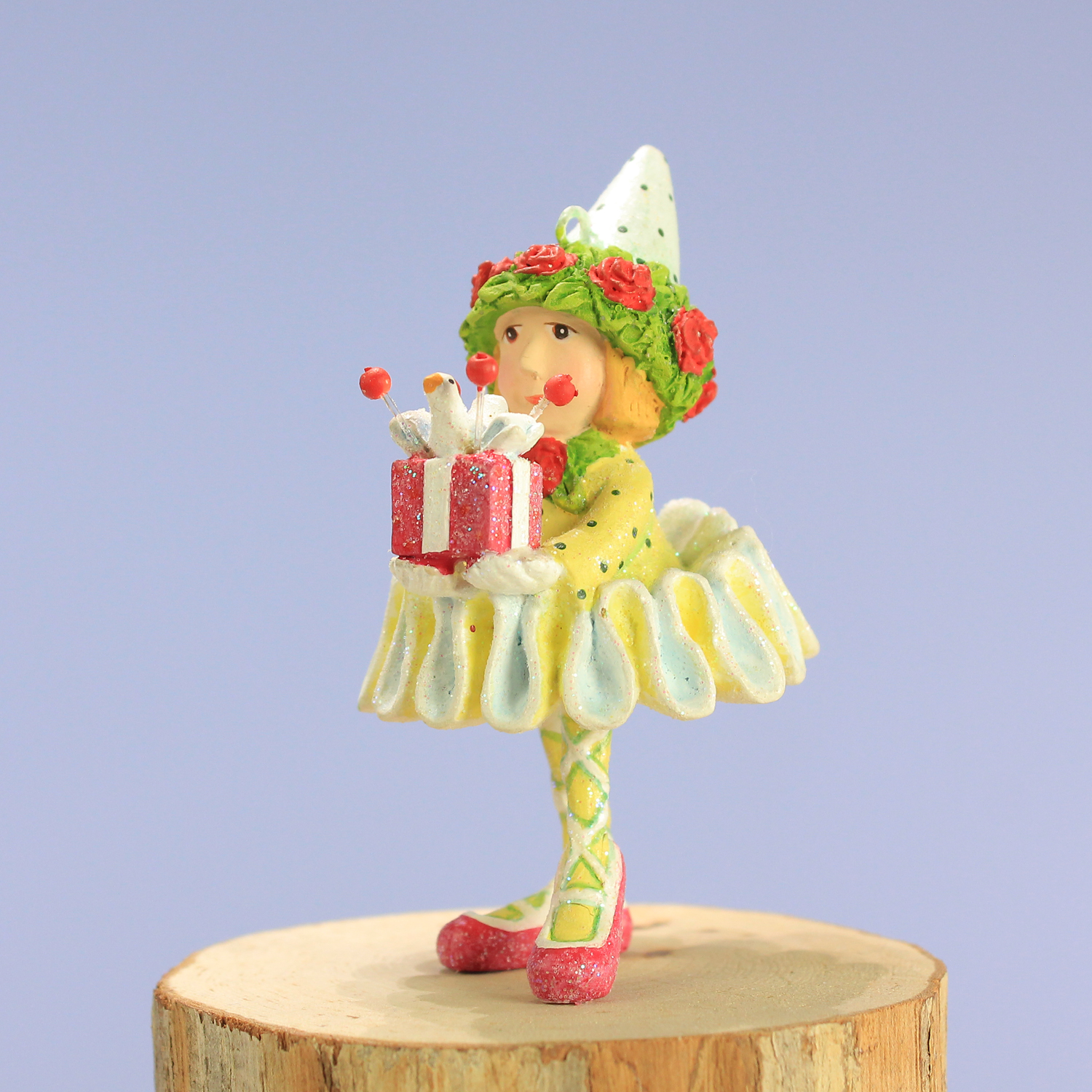 31282 Mini Dashaway Dancer Gift Elf Orn Left B - Wooden Duck Shoppe