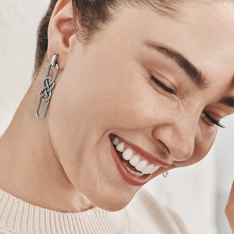 Interlok Braid Post Drop Earrings JA9901 Silver Interlok 232 Maricela Palacios - Wooden Duck Shoppe
